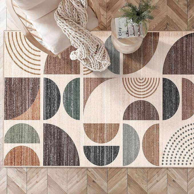 3x5 Rug Washable,Boho Area Rugs Small Non Slip Modern Abstract | Machine Washable Throw Carpet for Bedroom Entryway Living Room Bedside Soft Low Pile Floor Indoor Bohemian Brown