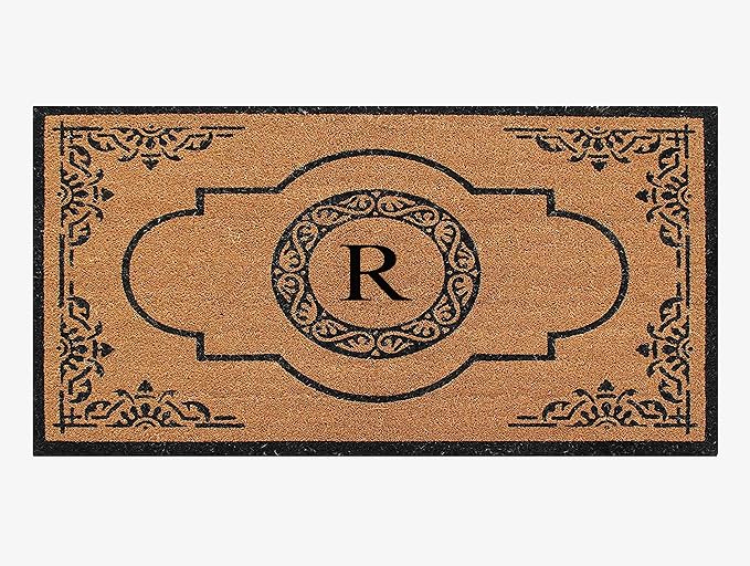 A1 Home Collections First Impression Hand Crafted Abrilina Entry Coir Monogrammed Double Doormat, 72" L x 36" W, X-Large
