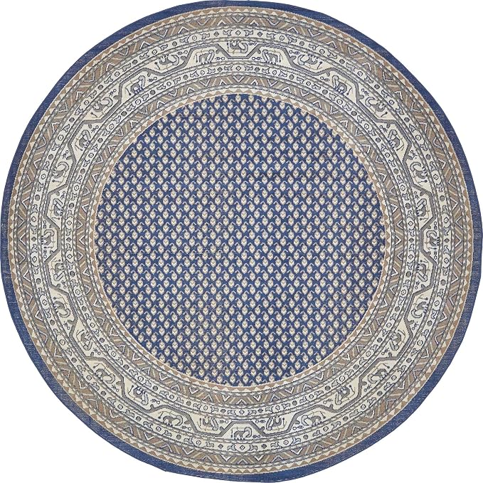 Unique Loom Williamsburg Collection Traditional Border with Dotted Center Area Rug, Round 8' 0" x 8' 0", Navy Blue/Gray