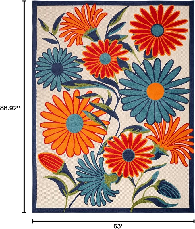 Nourison Home Aloha Multicolor 5'3" x 7'5" Area Rug - Easy Clean, Non Shedding, Bed Room, Living Room, Dining Room, Kitchen (5' x 8')