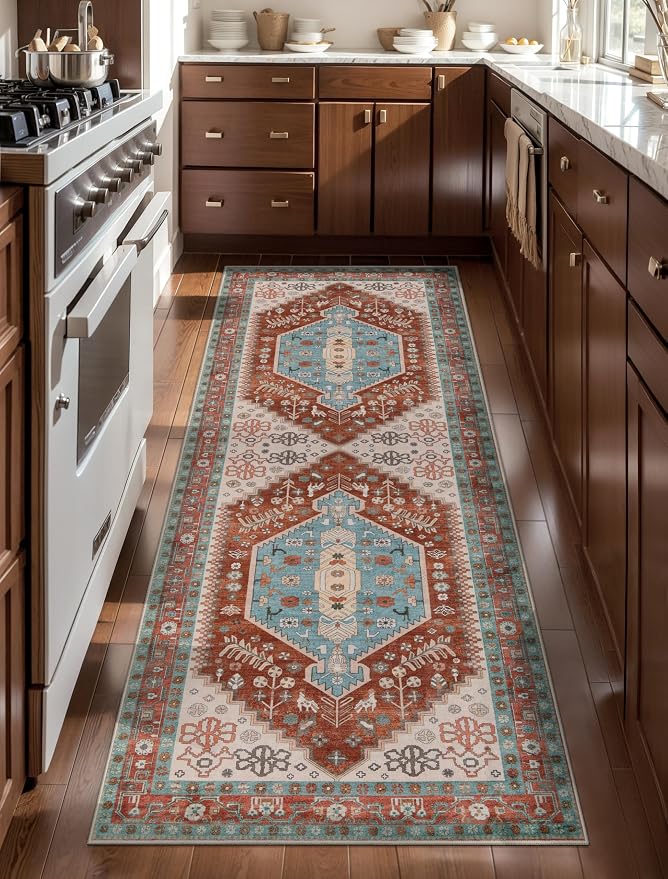 Ciicool Washable Non Slip Runner Rug,2x6ft Vintage Hallway Kitchen Rugs | Soft Oriental Indoor Mat Thin Boho Entry Carpet for Entrance Bedroom Bedside Living Room Laundry Bathroom Decor