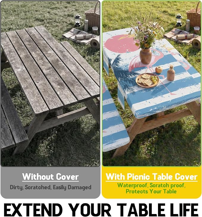 Picnic Table Cover with Bench Covers Table Cloth Tablecover Camping Essentials Camp Must Haves Camper Gear Outdoor Accessories River Water Motorhome Trailer Tent Rv Car Travel Activities Set Accessary
