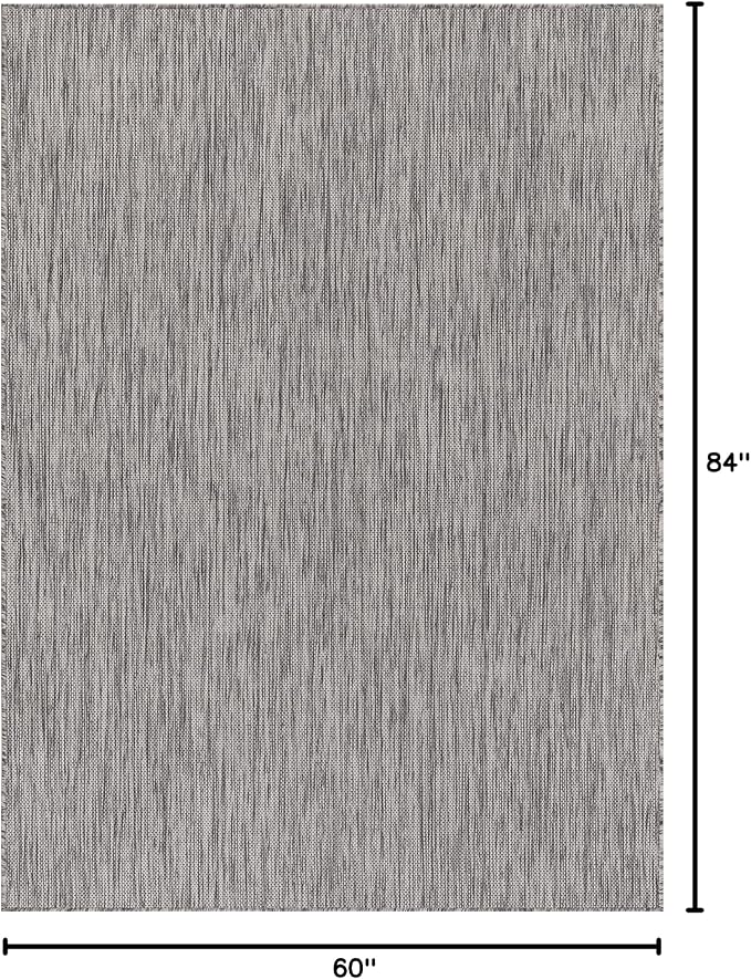 Washable Indoor Outdoor Rug 5x7 Weather Resistant Area Rugs Modern Solid for Porch Deck Balcony Backyard Patio Outside Carpet (5 X 7 Silver Grey)