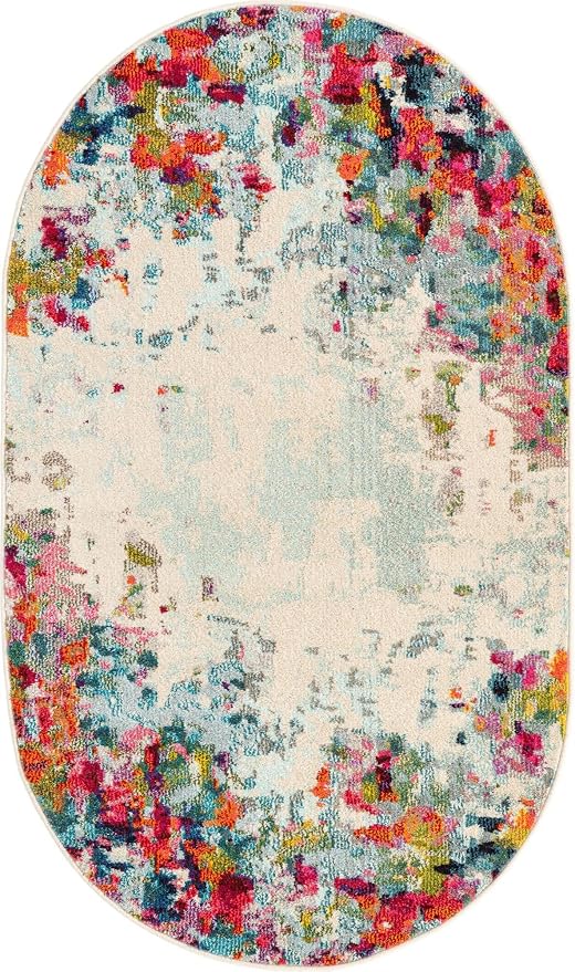 Unique Loom Chromatic Collection Modern Colorful & Vibrant Abstract Area Rug for Any Home Décor (3' 3 x 5' 3 Oval, Multi/Beige)