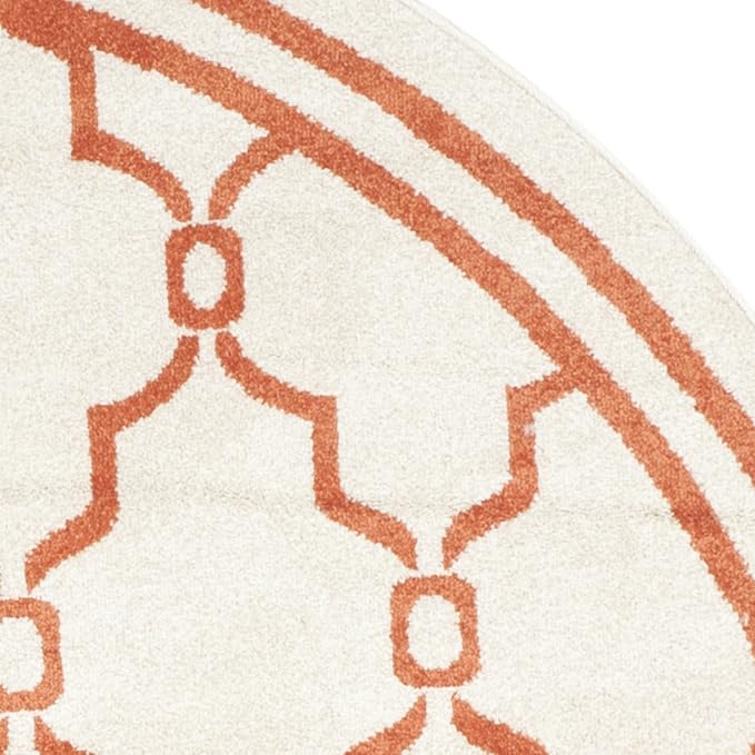 SAFAVIEH Amherst Collection 7' Round Beige / Orange AMT414F Trellis Non-Shedding Dining Room Entryway Foyer Living Room Bedroom Area Rug