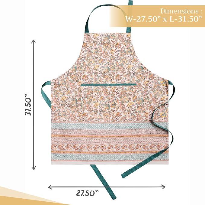Maison d' Hermine Aprons for women with Pocket 100% Cotton (27.50"x31.50") | Adjustable Neck Strap & long ties Apron Men Chef Wedding Cooking Gardening Server Maid