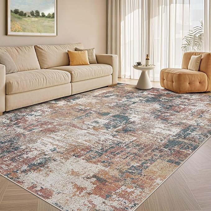 Tortania Washable 5x7 Area Rug for Living Room: Modern Abstract Neutral Large Soft Thin Rugs - Non Slip Indoor Carpet for Bedroom Dining Room Office Nursery Home Floor Decoration - Colorful Multi