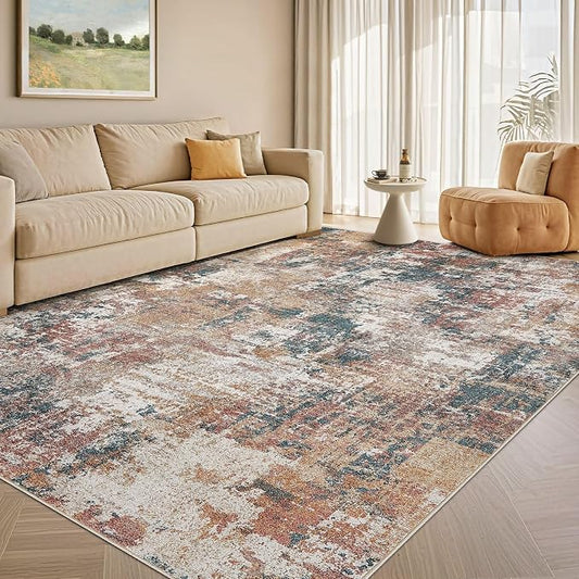 Tortania Washable 5x7 Area Rug for Living Room: Modern Abstract Neutral Large Soft Thin Rugs - Non Slip Indoor Carpet for Bedroom Dining Room Office Nursery Home Floor Decoration - Colorful Multi