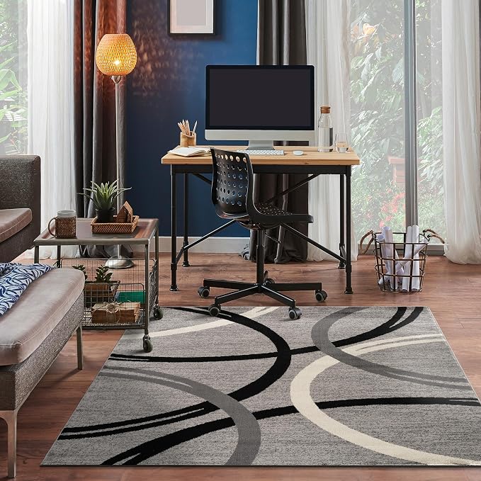Rugshop Wavy Circles Non-Shedding Living Room Square Rug Gray 6'6" x 6'6" | Square, Size 6'6" x 6'6", Bedroom, Dining Room, Home Office, Kitchen, Entryway, Hallway, Nursery, Kids Room, Guest Room