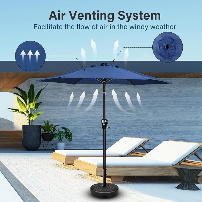 Simple Deluxe 7.5' Patio Umbrella Outdoor Table Market Yard Umbrella with 6 Sturdy Ribs for Backyard, Pool, Garden, Deck, Blue