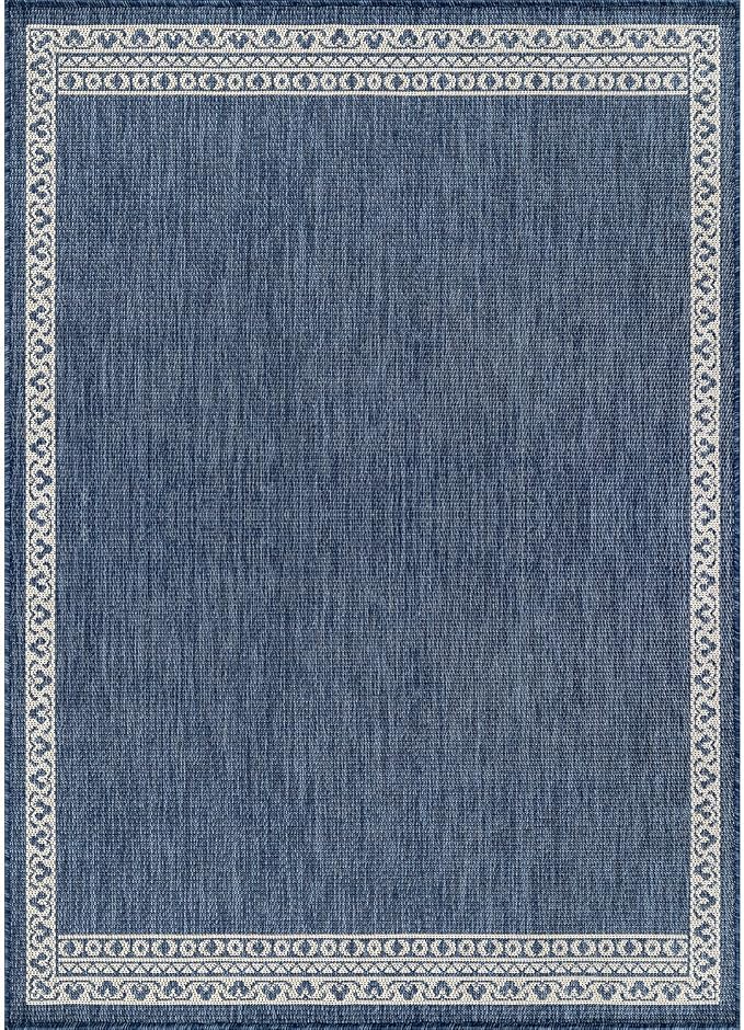 Washable Outdoor Rug 8x10 Modern Area Rugs Outdoor Carpets Bordered Pattern Non Shedding Waterproof Easy Clean Patio Deck Porch Living Room Bedroom Garden RV (8 X 10 Blue)