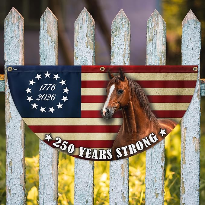 American Flag-Horse Flag, 250 Years Strong Patriotic Horse Fan Flag, 3x6 ft, 1 Pack-USA Premium Polyester