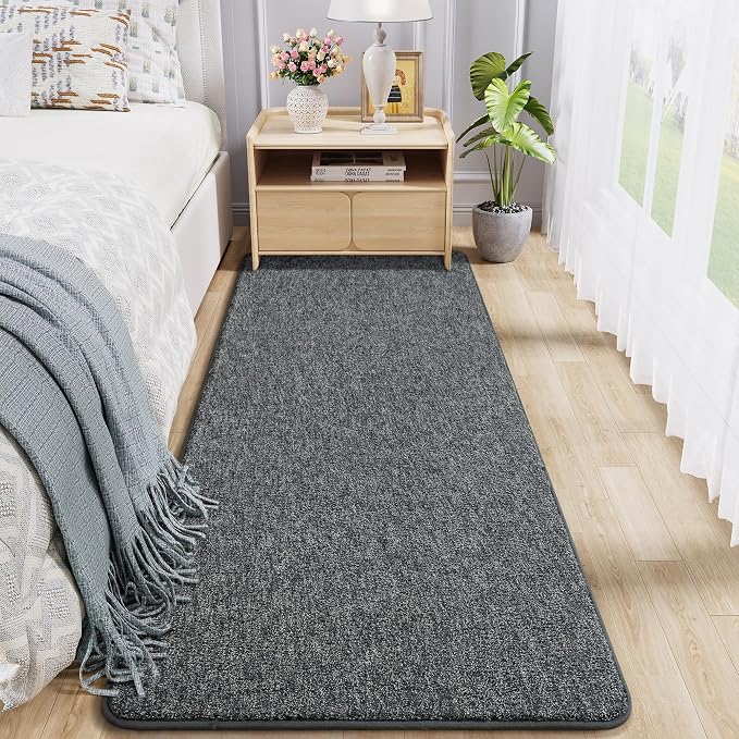 Chicrug Memory Foam 2x6 Runner Rugs for Hallway Entryway Bedroom | Low-Pile Soft Carpet Runner Rug for Kitchen, 6ft Kids Rug for Bedside Dorm Room, Dark Grey and White