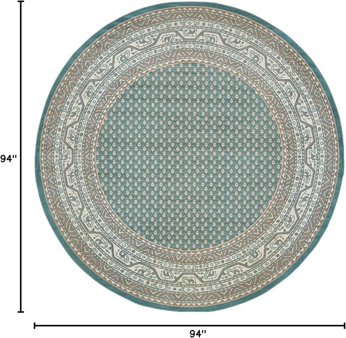 Unique Loom Williamsburg Collection Traditional Border with Dotted Center Area Rug, Round 8' 0" x 8' 0", Teal/Beige