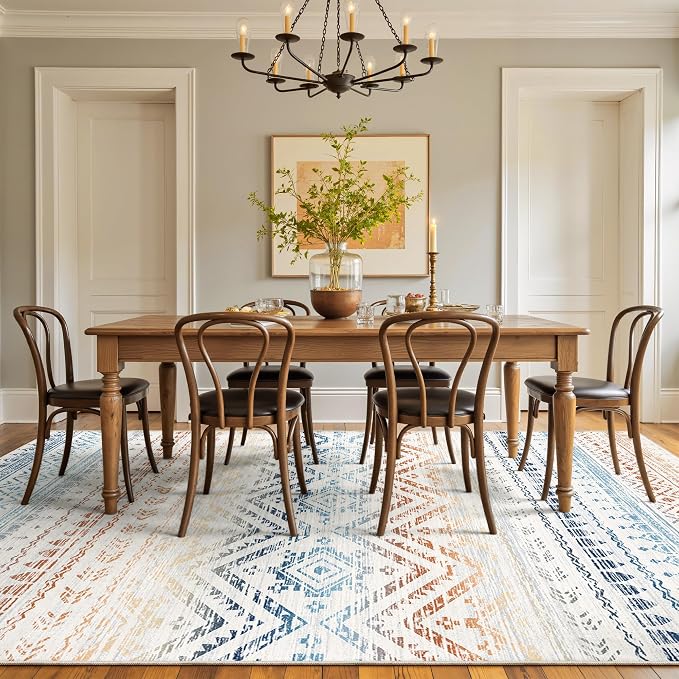 Miukiki 5x7 Washable Area Rug for Living Room, Soft Non Slip Rug Multi | Non-Slip Thin Throw Rug for Bedroom Kitchern Dining Room Office, Low Pile Indoor Floor Carpet with Vintage Pattern 5'x7'