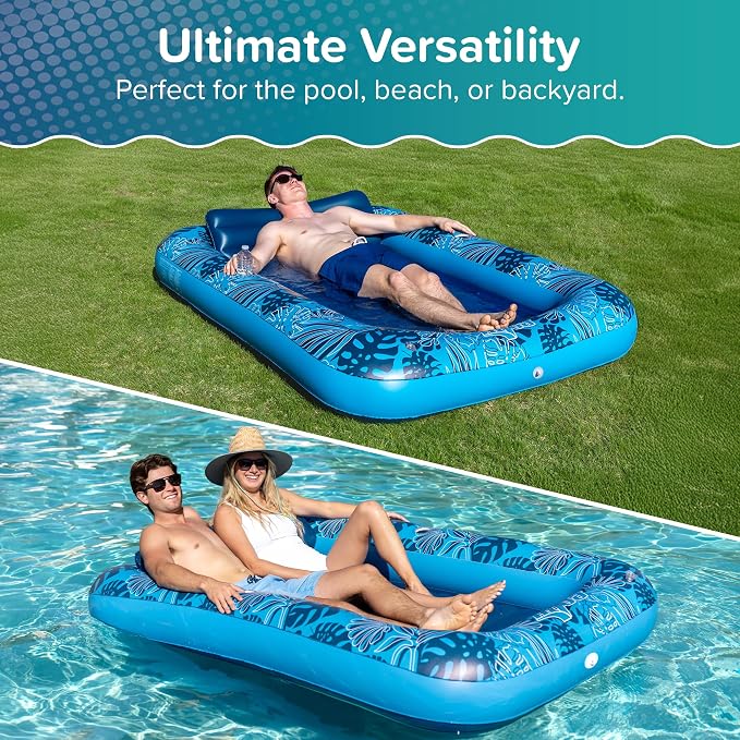 Aqua Inflatable Tanning Pool Lounger, Premium Pool Float with Cupholders and Removeable Pillow for Relaxation and Fun
