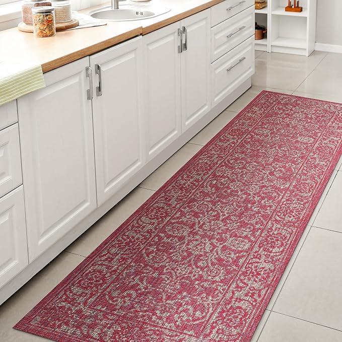 JONATHAN Y Weave Floral Indoor Outdoor Runner Rug 2X10 Fuchsia/Light Gray, Tela Bohemian Textured for Backyard, Patio, Porch, Easy-Cleaning, High Traffic, Pet-Friendly, Non-Shedding (SMB100G-210)