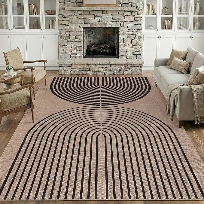 GarveeHome Modern Rainbow 8x10 Easy Jute Rug for Living Room Indoor Outdoor Patio Farmhouse, Contemporary Neutral Non Slip Non Shedding Carpet for Bedroom Backyard Dining Room