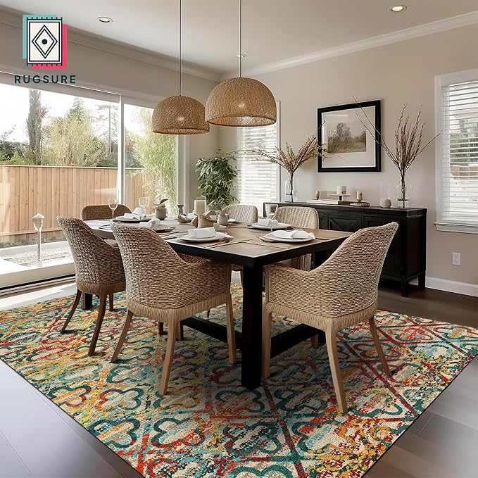 Washable Area Rugs, 8' x 10' - 1/6 Thick - Stain & Water Resistant Non-Slip - Perfect Resistant Rug for Living Room, Bedroom, Nursery, Pet & Child Friendly, Vibrant Colors Rugs, Multicolor