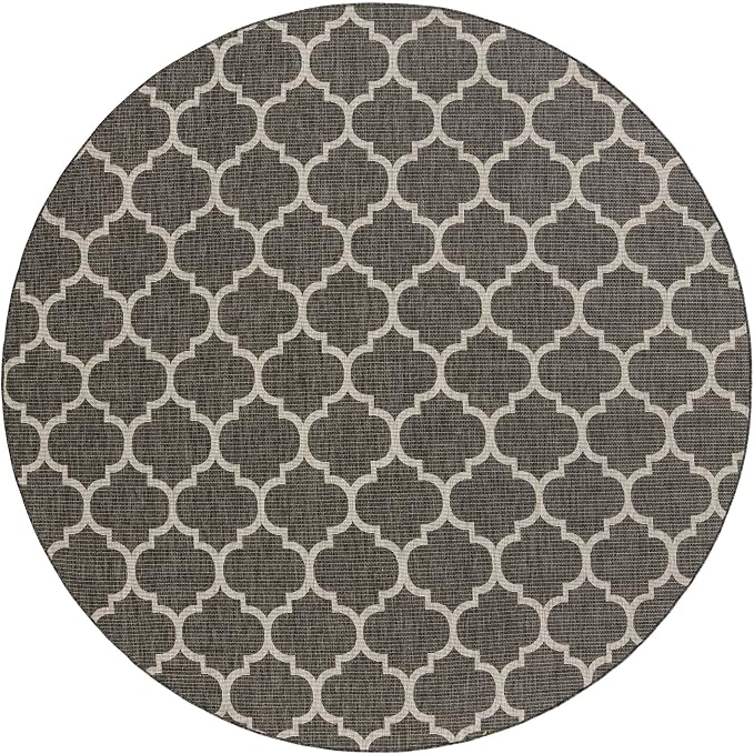 Unique Loom Outdoor Trellis Collection Area Rug - Trellis (Round 10' 8" x 10' 8", Black/ Ivory)
