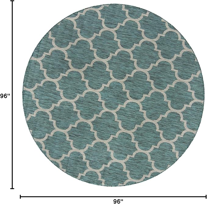 Unique Loom Outdoor Trellis Collection Area Rug (8' Round, Teal/ Gray)
