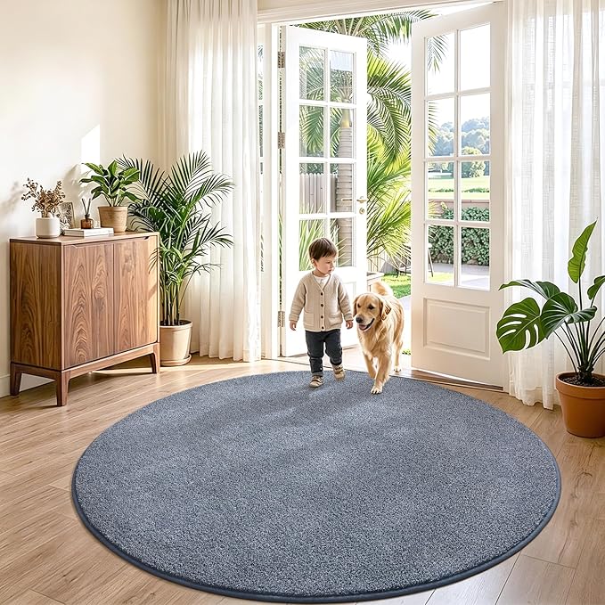 Keeko Round Area Rug 4ft for Living Room Bedroom,Soft Washable Circle Rug | Modern Indoor Memory Foam Rugs Low Pile Non Slip Carpet for Kids Dorm Room Entryway Kitchen Home Decor Blue and White