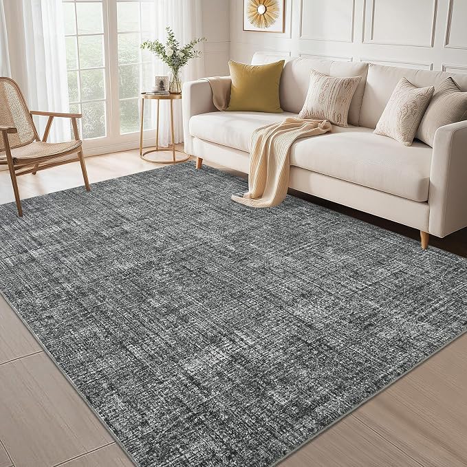 Garvee Modern Solid Washable Rug 8x10 Area Rugs for Living Room Grey | Soft Non Slip Rugs for Bedroom, Low Pile Neutral Rug, Stain Resistant Foldable Carpet for Playroom Dorm, Farmhouse Rugs