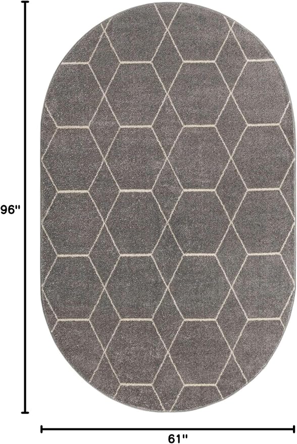 Unique Loom Trellis Frieze Collection Area Rug - Geometric (5' x 8' Oval, Light Gray/ Ivory)