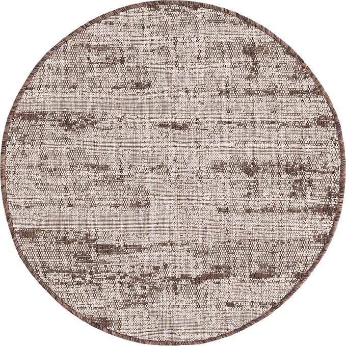 Unique Loom Outdoor Modern Collection Area Rug - Cartago (3' Round, Brown/ Ivory)