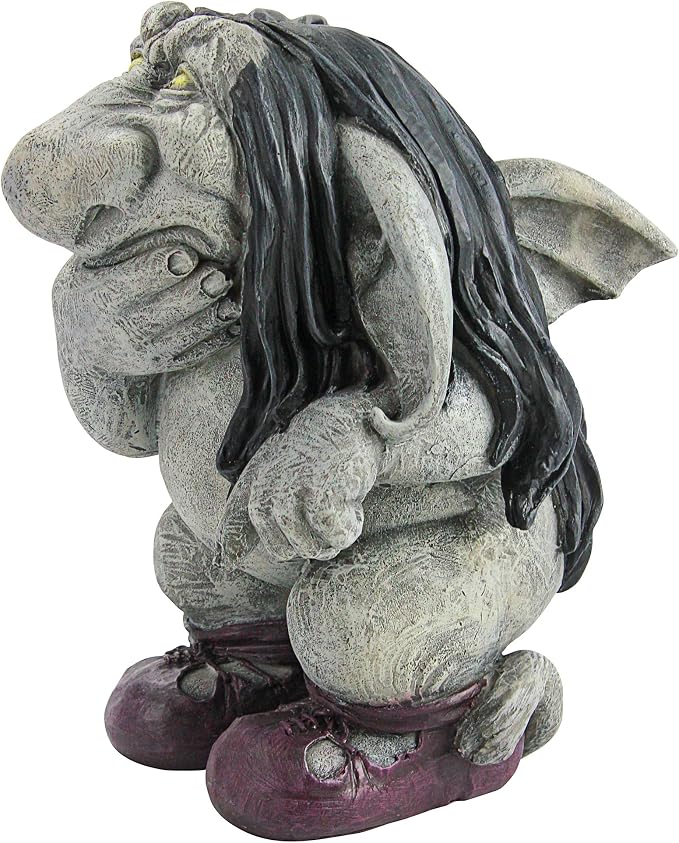 Garden Gnome Statue -Pondering Sylvester the Cynical Gnome Troll - Lawn Gnome