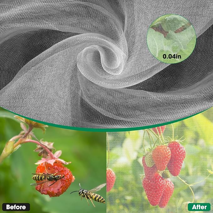Unves 2 Pack 10 x 25 FT Garden Netting, Mosquito Bird Insect Netting for Garden Protection Vegetable Fruits, Raised Bed Ultra Mesh Plant Covers Protect Plants from Birds Bugs