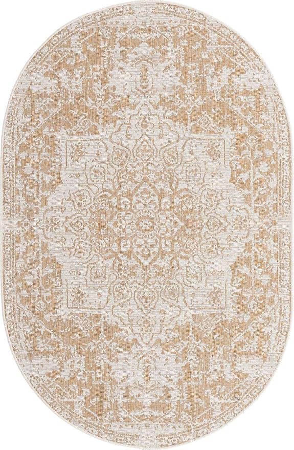 Unique Loom Jill Zarin Outdoor Collection Area Rug - Dubai (5' 3'' x 8' Oval, Beige/ Brown)