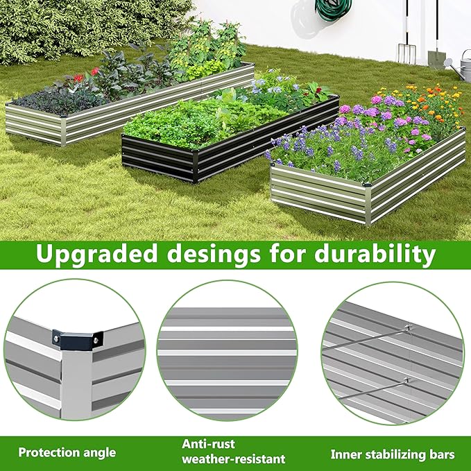 2PCS 7x3x1ft Galvanized Raised Garden Bed,Outdoor Planter Box Metal Patio Kit Planting Bed for Vegetables Flowers Herb,Silver