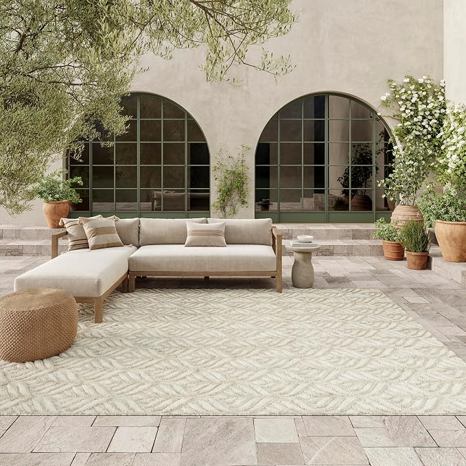 Nourison Home Aloha Ivory Grey 7' x 10' Area Rug - Easy Clean, Non Shedding, Bed Room, Living Room, Dining Room, Kitchen (7' x 10')