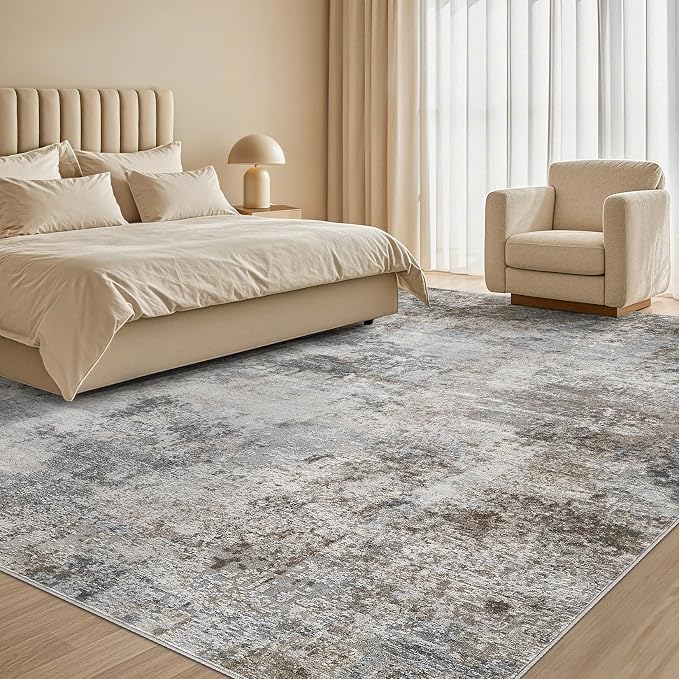 Tortania Washable 5x7 Area Rug for Living Room: Modern Abstract Neutral Large Soft Thin Rugs - Non Slip Indoor Carpet for Bedroom Dining Room Office Nursery Home Floor Decoration - Ash Taupe