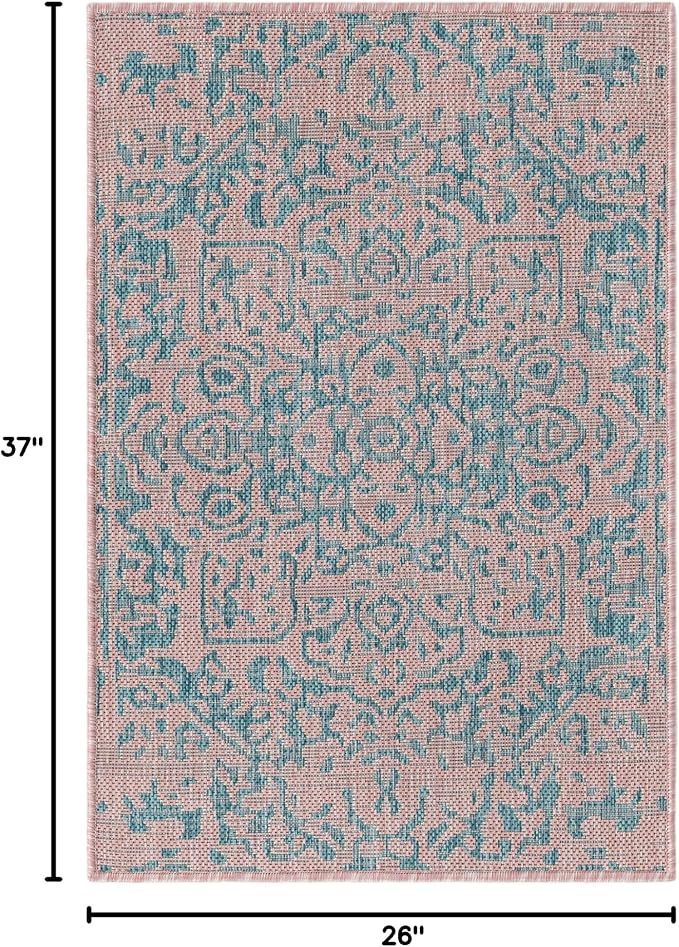 Unique Loom Jill Zarin Jill Zarin Outdoor Collection Area Rug - Dubai (2' 2" x 3' 1" Rectangle, Pink and Aqua/Light Blue)