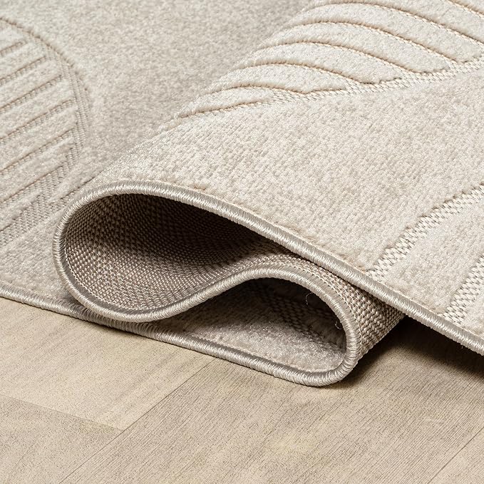 JONATHAN Y Nordby High-Low Arch Striped Ivory/Cream 9x9 Square Indoor/Outdoor Area Rug, Pet Friendly, Non-Shedding, Stain Resistant, Easy-Cleaning for Backyard, Patio (SCN104B-9SQ)