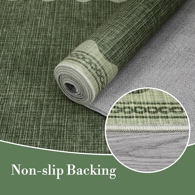 2x6 Scalloped Runners Green Washable Hallways Bedroom Rug | Solid Non Slip Scalloped Bath Runner, Rugs for Bedroom Girls, Rugs for Kitchen Floor Soft Dorm Nursery Carpet for Bedside