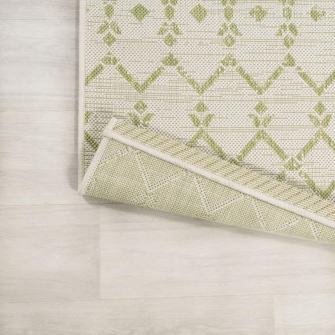 JONATHAN Y Moroccan Geometric Indoor Outdoor Area Rug 8X10 Cream/Green, Ourika Textured Weave for Backyard, Patio, Porch, Easy-Cleaning, High Traffic, Pet-Friendly, Non-Shedding (SMB108M-8)