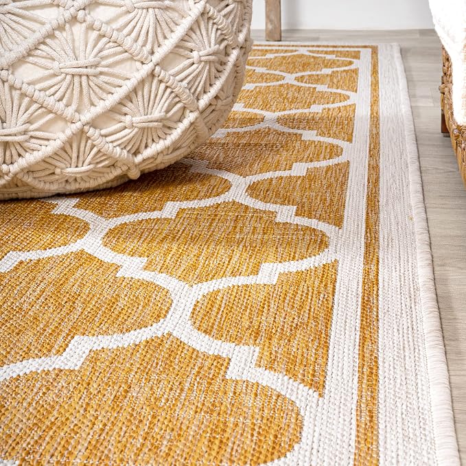JONATHAN Y Moroccan Trellis Indoor Outdoor Runner Rug 2X8 Yellow/Cream, Trebol Textured Weave for Backyard, Patio, Porch, Easy-Cleaning, High Traffic, Pet-Friendly, Non-Shedding (SMB109F-28)