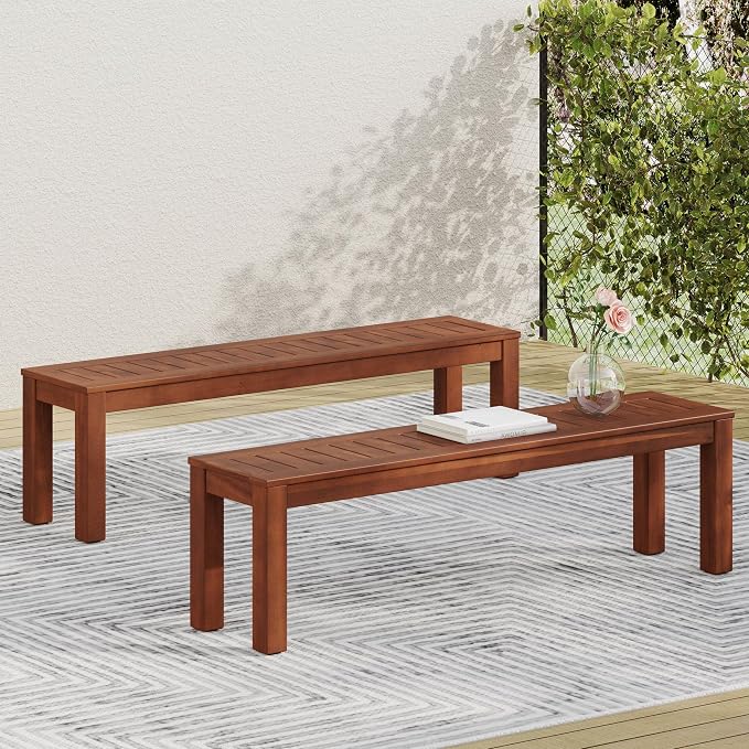 Christopher Knight Home Manila Outdoor Acacia Wood Dining Bench (Set of 2), Dark Brown
