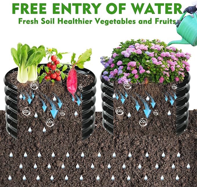YSEJOMP 17" Tall Round Outdoor Garden Raised Garden Bed Kits-0.8MM Thick Metal Raised Planter Bed/Ground Planter Box for Variety of Flowers,Herbs,Vegetables,Trees (Black, 24 Dia X 16.5 inches)