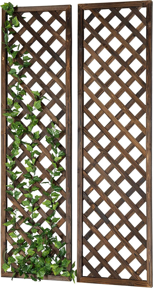 MyGift Wood Trellis, Wall Hanging Large Garden Trellis for Climbing Plants Outdoor, Brown Lattice Panels for Outside, Set of 2