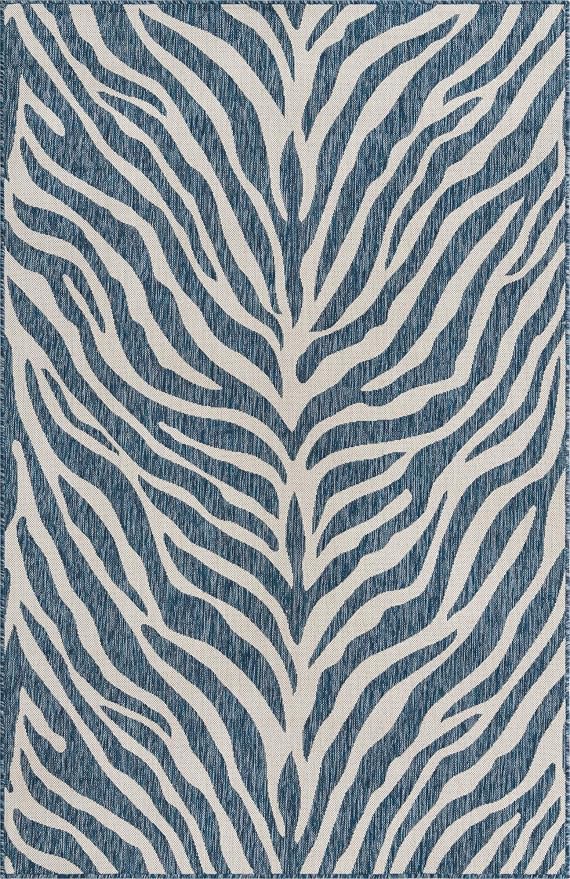 Unique Loom Outdoor Safari Collection Area Rug - Tsavo (5' 3" x 8' Rectangle, Blue/ Ivory)