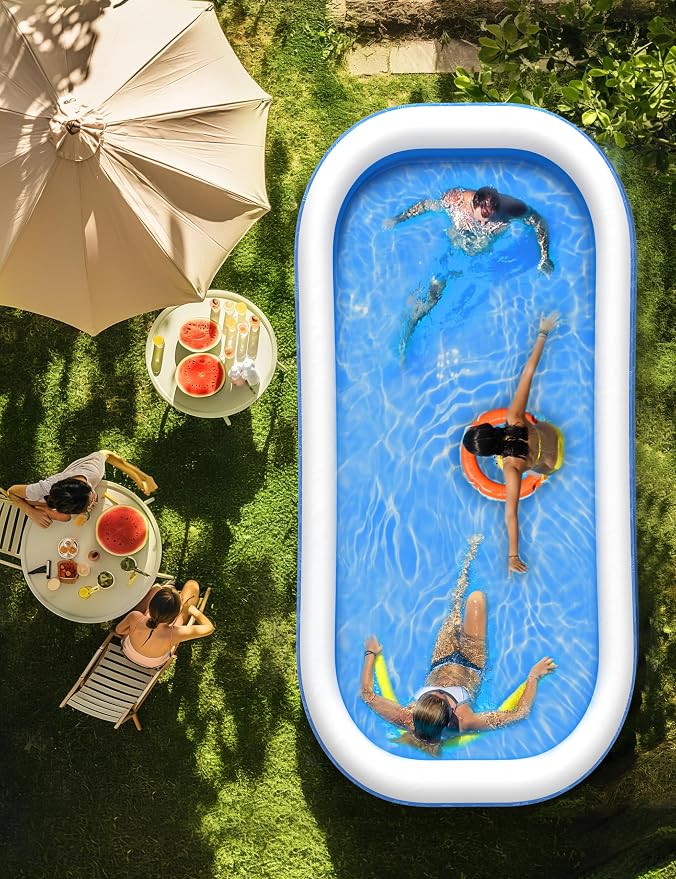 Large Inflatable Swimming Pool with Removable Canopy, 150" x 70" x 20" Full-Sized Kiddie Pool for Kids & Adults, Outdoor Blow-Up Pool with Sun Shade for Backyard & Garden, Durable & Safe, Age 3+