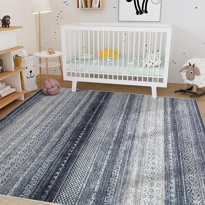 Nakagishi Boho 10x12 Area Rug Living Room Rugs Machine Washable Blue | Soft, Pet & Kid Friendly, Carpet for Living Room/Bedroom/Office/Kitchen/Nursery, Daily Home Decor Stain Resistant Moroccan