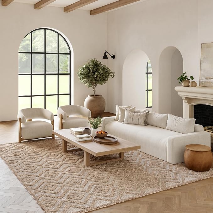 Nourison Home Versatile Natural Beige 6' x 9' Area Rug - Easy Clean, Non Shedding, Bed Room, Living Room, Dining Room, Kitchen (6' x 9')