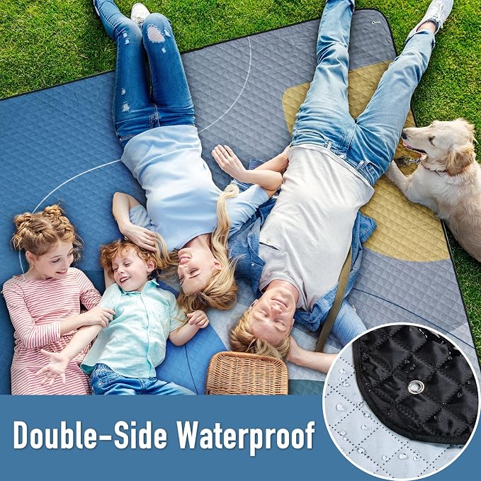 PY SUPER MODE Picnic Blankets Extra Large, Waterproof Foldable Outdoor Beach Blanket Oversized 83x79” Sandproof, 3-Layer Picnic Mat for Camping, Hiking, Travel, Park, Concerts(Abstract Blue)