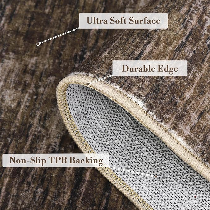 GarveeHome Bedroom Rugs 9x12 Washable Rug Modern Solid Color Area Rug, Non Slip Non Shedding Floor Covering Stain Resistant Low Pile Foldable Thin Mats for Living Room, Dining Room, Office, Brown