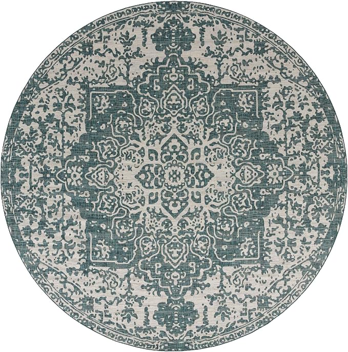 Jill Zarin Jill Zarin Outdoor Collection Area Rug - Dubai (13' Round, Teal/Ivory)